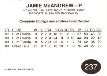 1990 Cal League #237 Jamie McAndrew Back