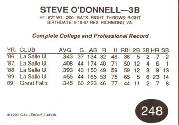 1990 Cal League #248 Steve O'Donnell Back