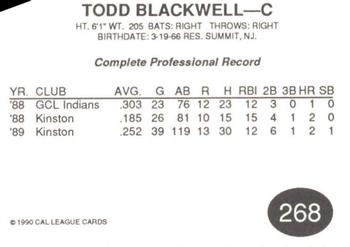 1990 Cal League #268 Todd Blackwell Back