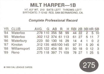 1990 Cal League #275 Milt Harper Back