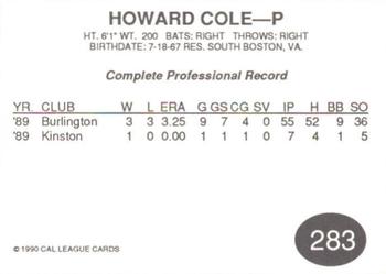1990 Cal League #283 Howard Cole Back