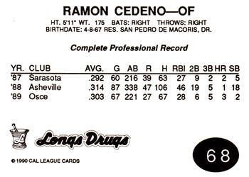 1990 Cal League #68 Ramon Cedeno Back