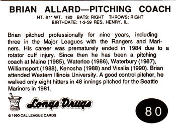1990 Cal League #80 Brian Allard Back