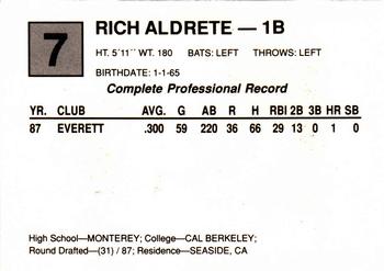 1988 Cal League All-Stars #7 Rich Aldrete Back