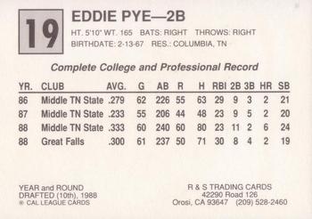 1989 Cal League All-Stars #19 Eddie Pye Back