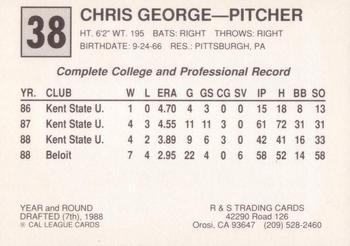 1989 Cal League All-Stars #38 Chris George Back