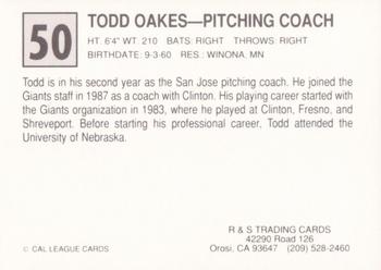 1989 Cal League All-Stars #50 Todd Oakes Back