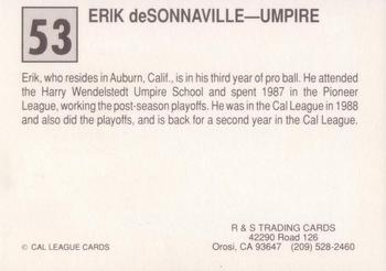 1989 Cal League All-Stars #53 Erik deSonnaville Back