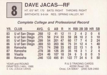 1989 Cal League All-Stars #8 David Jacas Back