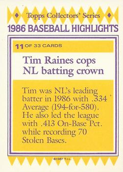 1987 Topps Woolworth Baseball Highlights #11 Tim Raines Back