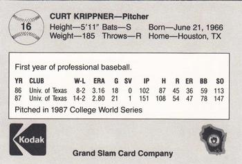 1988 Grand Slam Beloit Brewers #16 Curt Krippner Back