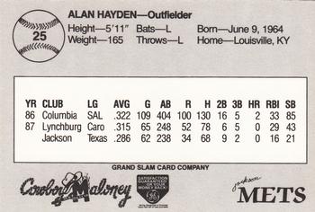 1988 Grand Slam Jackson Mets #25 Alan Hayden Back