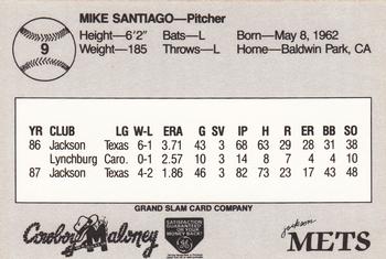 1988 Grand Slam Jackson Mets #9 Mike Santiago Back