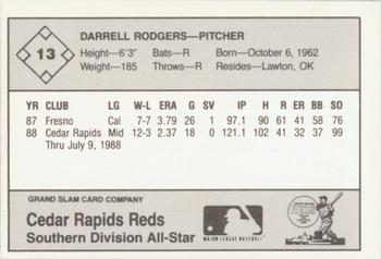 1988 Grand Slam Midwest League All-Stars #13 Darrell Rodgers Back