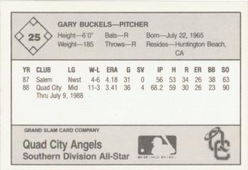 1988 Grand Slam Midwest League All-Stars #25 Gary Buckels Back