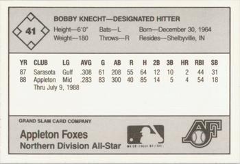 1988 Grand Slam Midwest League All-Stars #41 Bobby Knecht Back
