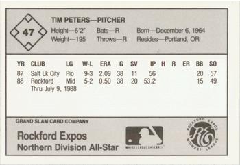 1988 Grand Slam Midwest League All-Stars #47 Tim Peters Back