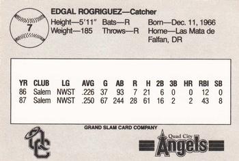 1988 Grand Slam Quad City Angels #7 Edgal Rodriguez Back