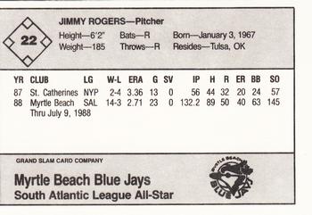 1988 Grand Slam South Atlantic League All-Stars #22 Jimmy Rogers Back