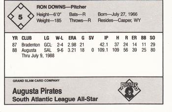 1988 Grand Slam South Atlantic League All-Stars #5 Ron Downs Back
