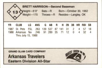1988 Grand Slam Texas League All-Stars #13 Brett Harrison Back