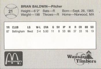 1988 Grand Slam Wausau Timbers #21 Brian Baldwin Back
