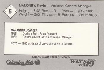 1989 Grand Slam Columbia Mets #5 Kevin Maloney Back