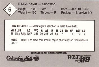 1989 Grand Slam Columbia Mets #6 Kevin Baez Back
