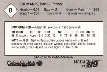 1989 Grand Slam Columbia Mets #8 Dan Furmanik Back
