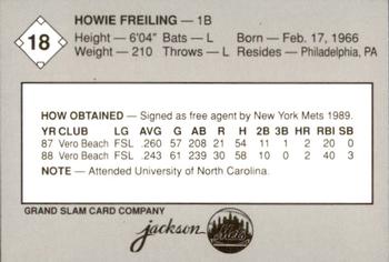 1989 Grand Slam Jackson Mets #18 Howie Freiling Back