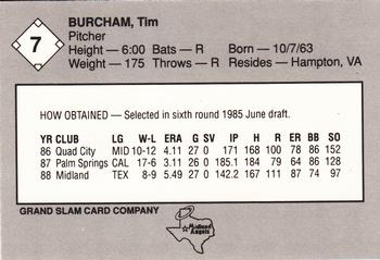 1989 Grand Slam Midland Angels #7 Tim Burcham Back