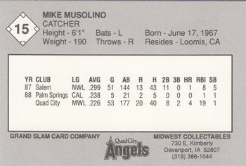 1989 Grand Slam Quad City Angels #15 Mike Musolino Back
