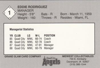 1989 Grand Slam Quad City Angels #1 Eddie Rodriguez Back
