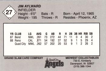 1989 Grand Slam Quad City Angels #27 Jim Aylward Back