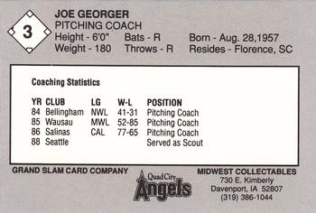1989 Grand Slam Quad City Angels #3 Joe Georger Back