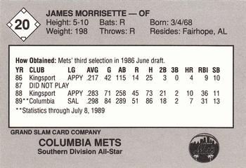1989 Grand Slam South Atlantic League All-Stars #20 James Morrisette Back