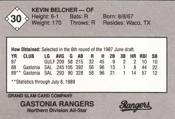 1989 Grand Slam South Atlantic League All-Stars #30 Kevin Belcher Back