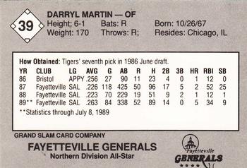 1989 Grand Slam South Atlantic League All-Stars #39 Darryl Martin Back