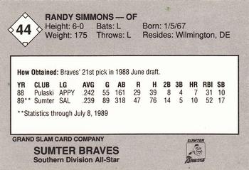 1989 Grand Slam South Atlantic League All-Stars #44 Randy Simmons Back
