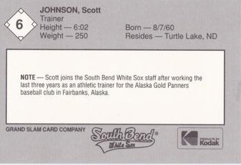 1989 Grand Slam South Bend White Sox #6 Scott Johnson Back