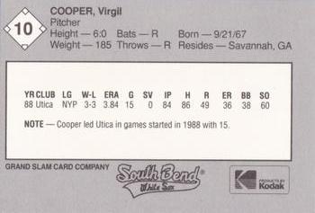 1989 Grand Slam South Bend White Sox #10 Virgil Cooper Back