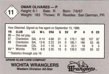 1989 Grand Slam Texas League All-Stars #11 Omar Olivares Back