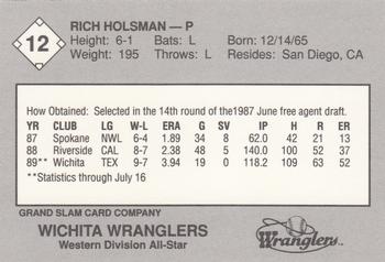 1989 Grand Slam Texas League All-Stars #12 Rich Holsman Back