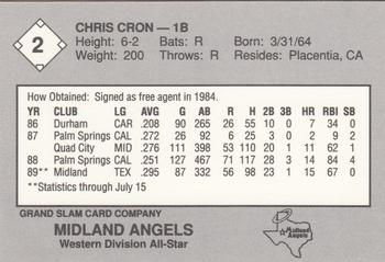 1989 Grand Slam Texas League All-Stars #2 Chris Cron Back