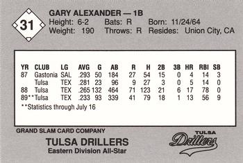 1989 Grand Slam Texas League All-Stars #31 Gary Alexander Back