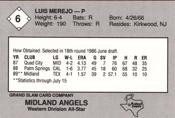 1989 Grand Slam Texas League All-Stars #6 Luis Merejo Back