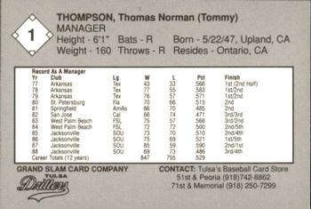 1989 Grand Slam Tulsa Drillers #1 Tommy Thompson Back