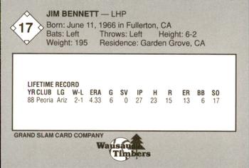 1989 Grand Slam Wausau Timbers #17 Jim Bennett Back