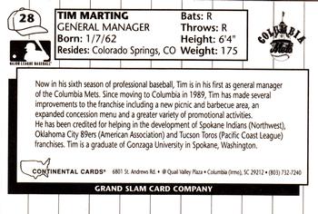 1990 Grand Slam Columbia Mets #28 Tim Marting Back