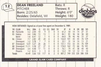 1990 Grand Slam El Paso Diablos #12 Dean Freeland Back